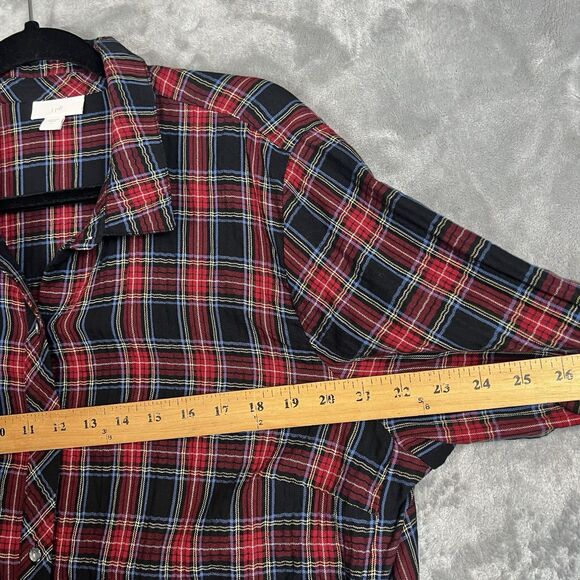 J Jill Women  Blouse Large Popover Tunic Tartan Plaid Button Belted Preppy - Picture 3 of 10